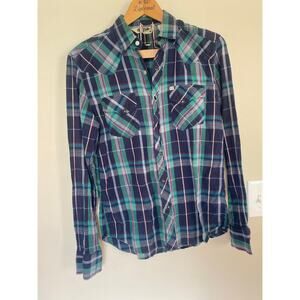 Salt Valley Western Lightweight Plaid Flannel Pearl Snap Rockabilly L/S Shirt S